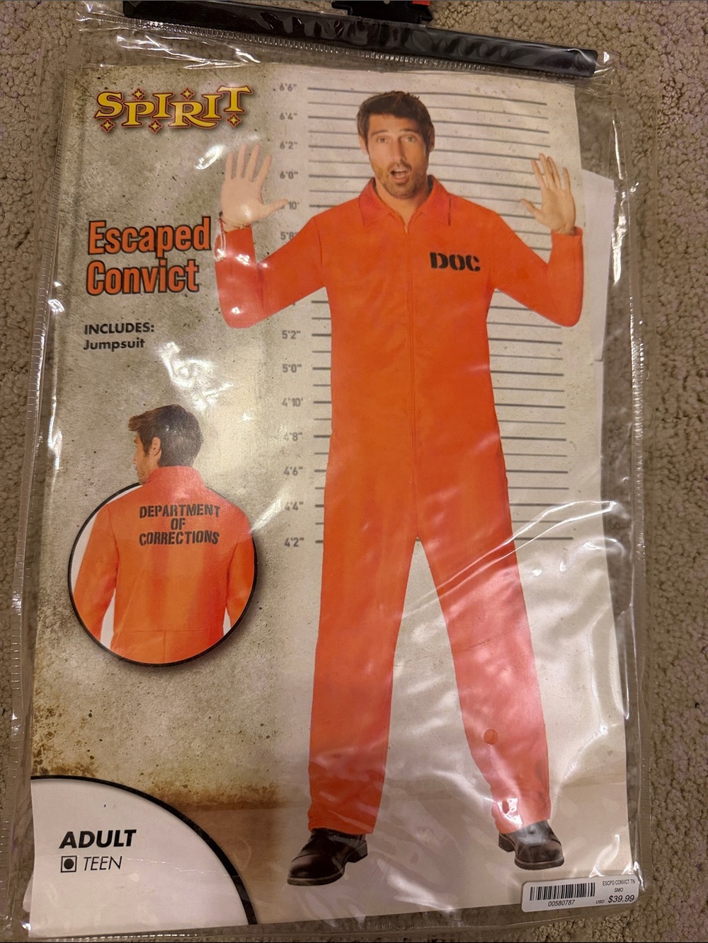 Spirit Orange Adult-Teen Jumpsuit Costume